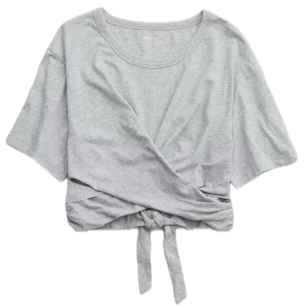 Aerie Cropped Wrapback T-Shirt Gray Size XS - Picture 1 of 6